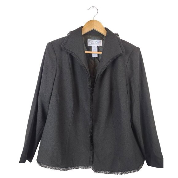 Jessica Howard Womens Size 18 Olive Green Blazer Jacket Fringe Trim Shoulder Pad - Picture 1 of 7